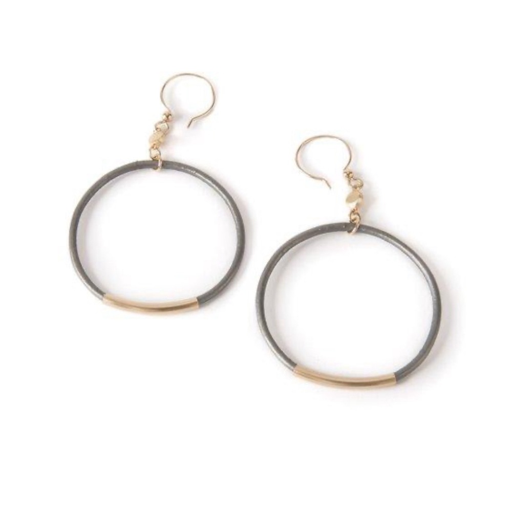 GOLD TUBE AND LEATHER EARRINGS